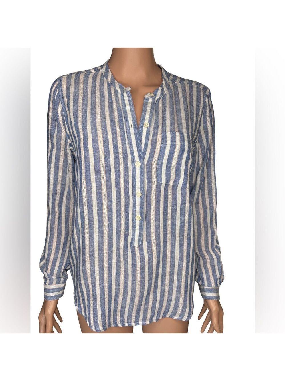 Lucky Brand Women's Striped Cotton-Blend Popover Blouse Small